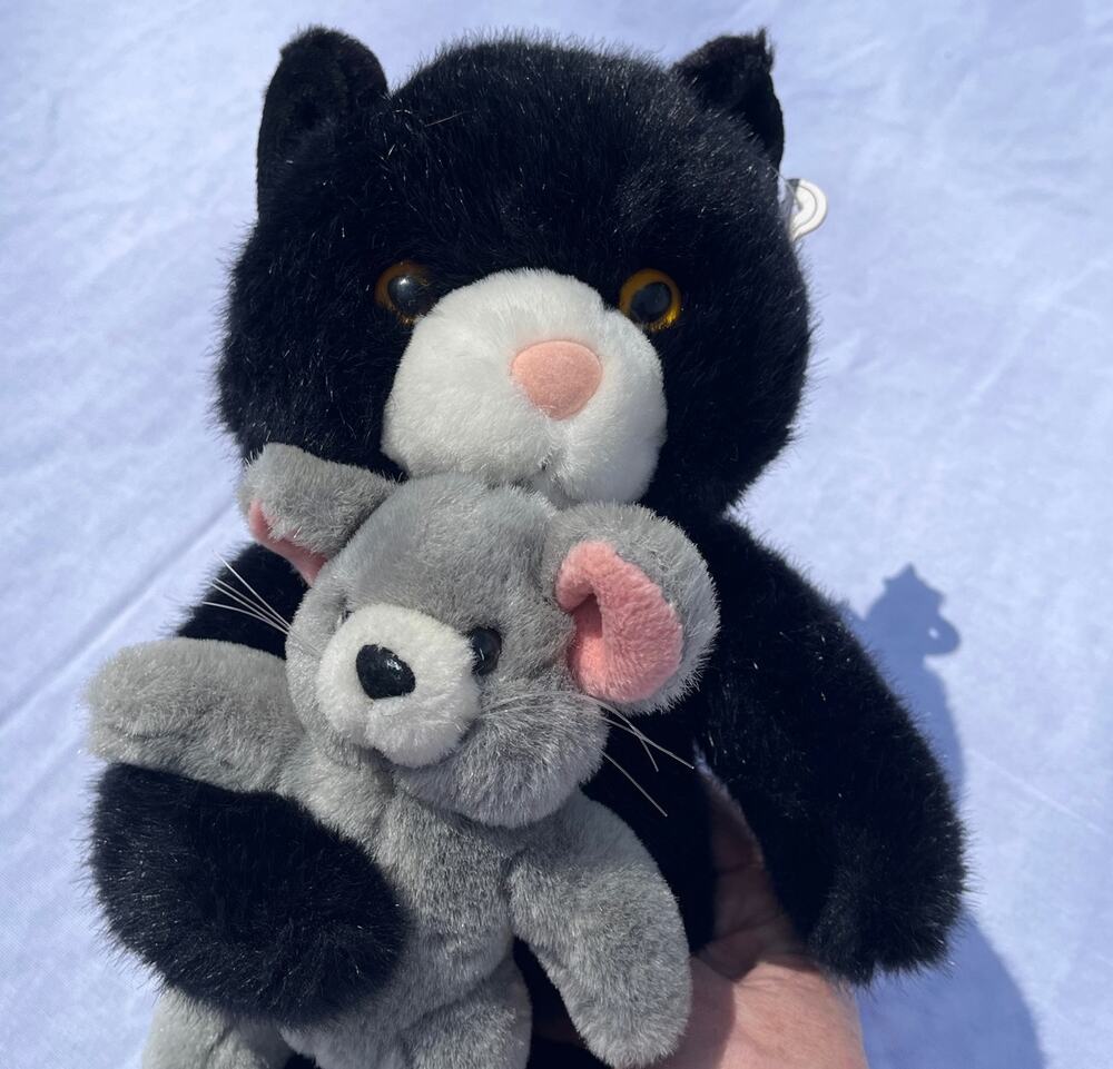 Black Cat With Gray Mouse Toy Plush Stuffed Animal by Sugarloaf 1998 14" VTG